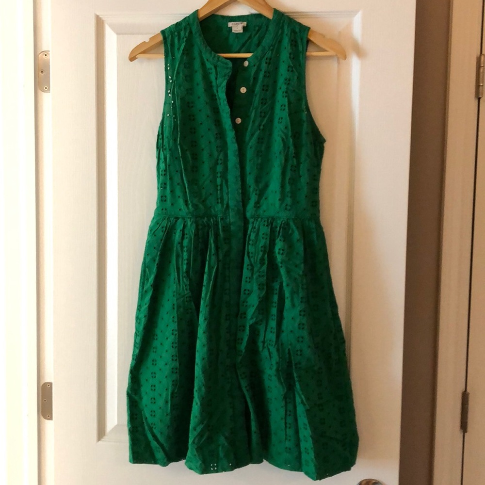 J Crew Kelly Green Eyelet Dress w/Pockets